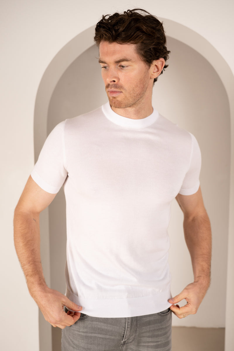 Ultra Fine Slim Fit Knit T-Shirt - White