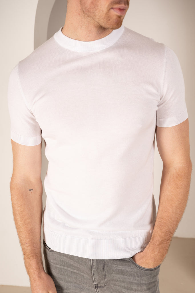 Ultra Fine Slim Fit Knit T-Shirt - White