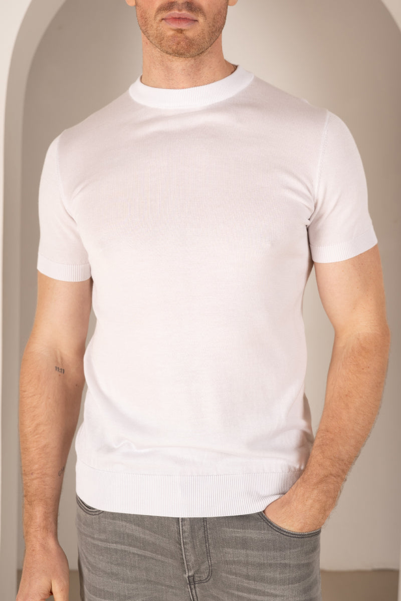 Ultra Fine Slim Fit Knit T-Shirt - White