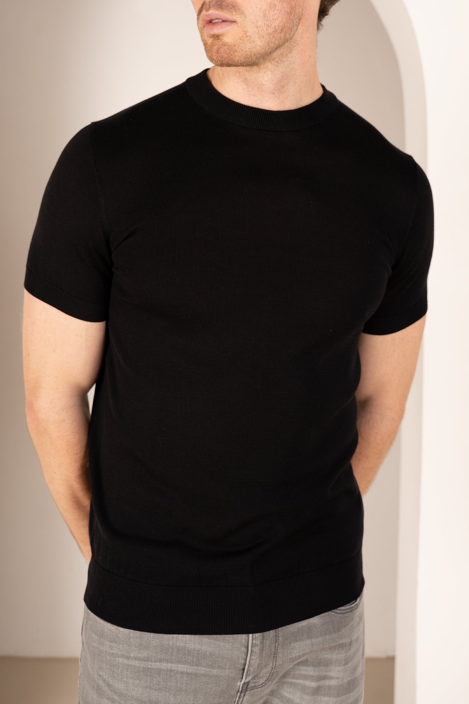 Ultra Fine Slim Fit Knit T-Shirt - Black