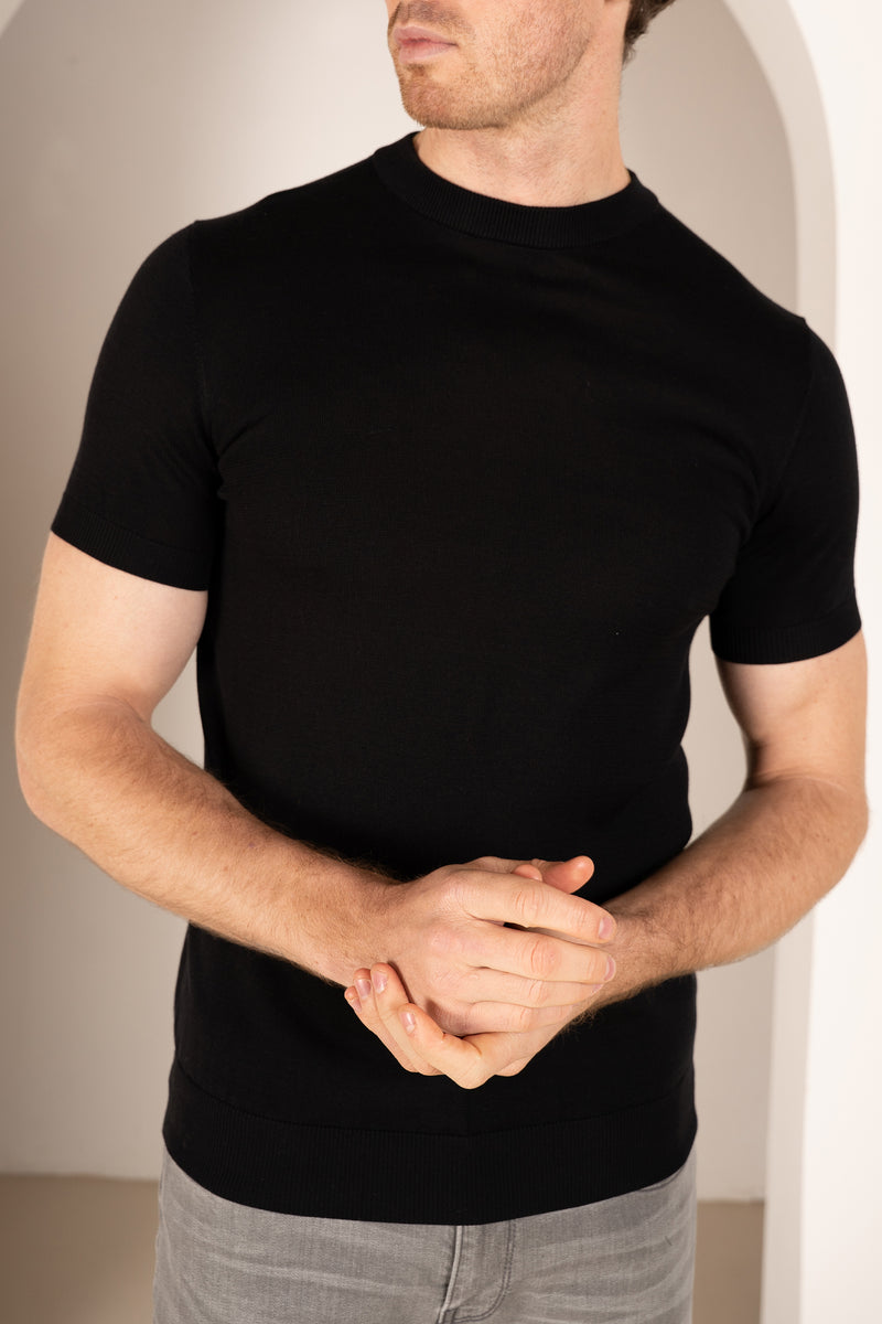 Ultra Fine Slim Fit Knit T-Shirt - Black