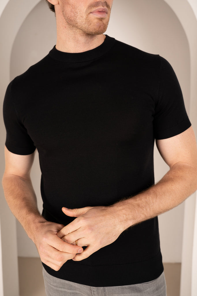 Ultra Fine Slim Fit Knit T-Shirt - Black