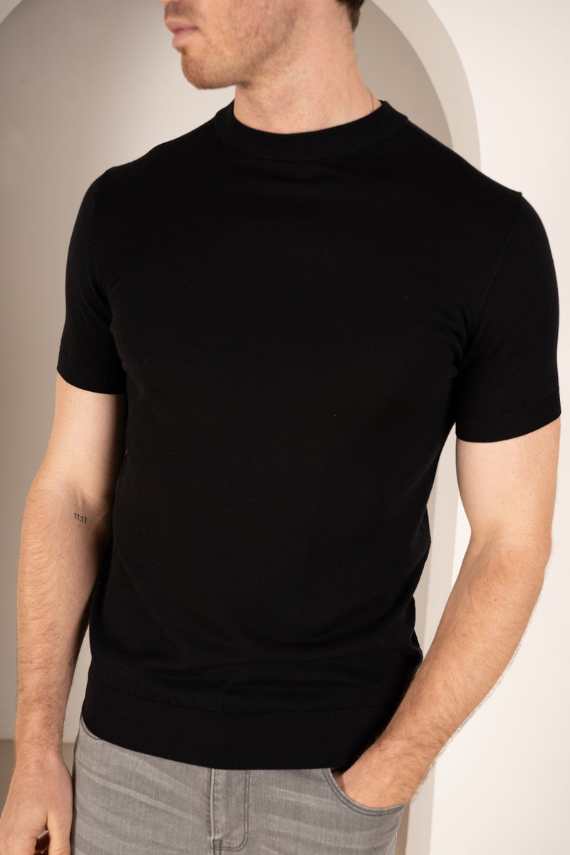 Ultra Fine Slim Fit Knit T-Shirt - Black