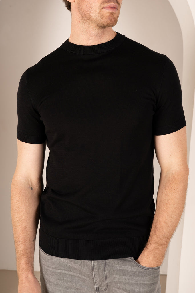 Ultra Fine Slim Fit Knit T-Shirt - Black