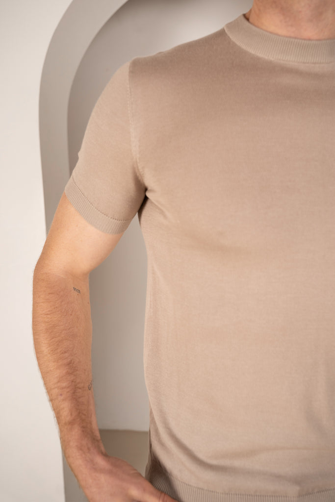 Ultra Fine Slim Fit Knit T-Shirt - Stone