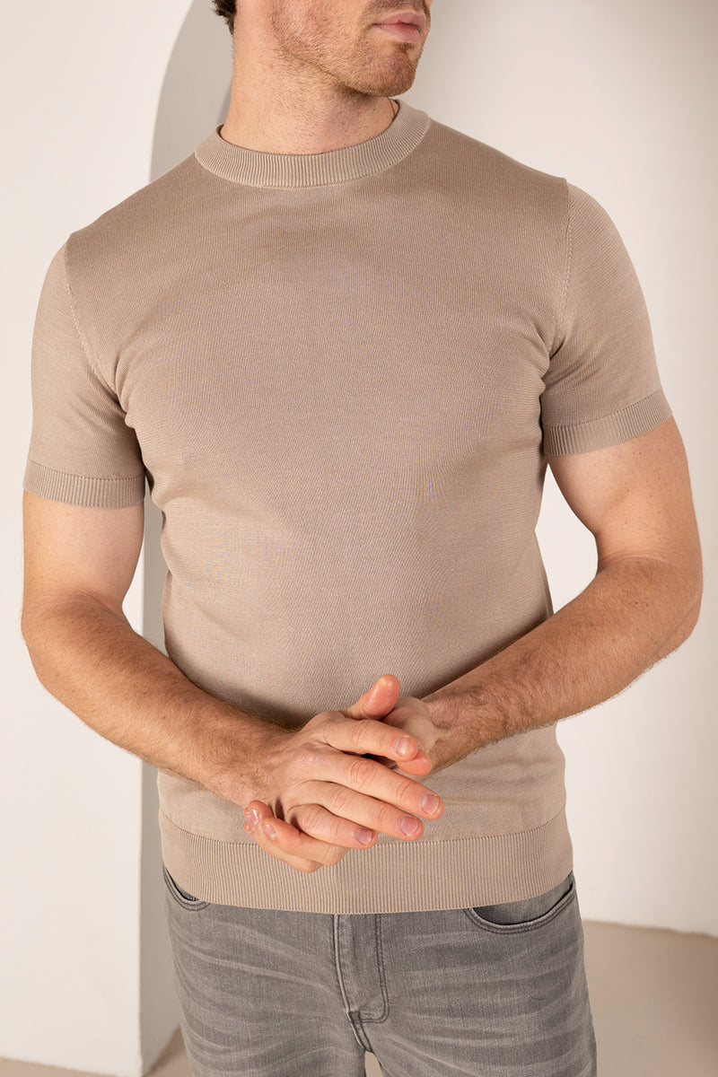 Ultra Fine Slim Fit Knit T-Shirt - Stone