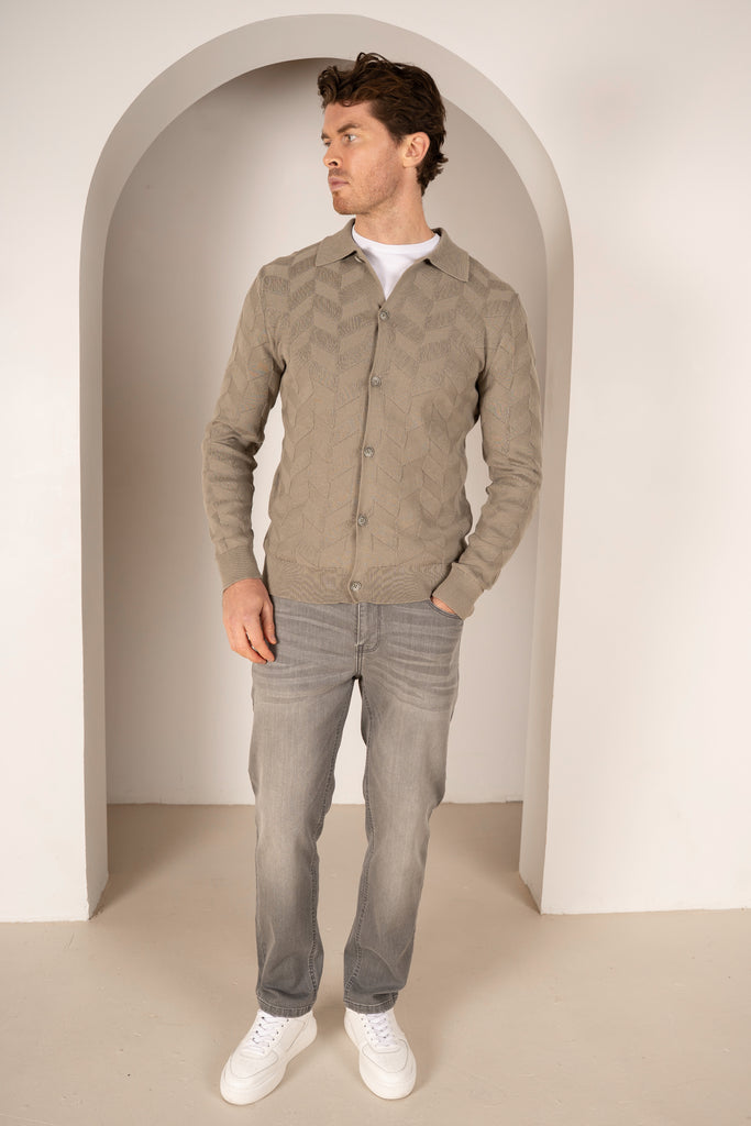 Textured Pattern Button Up Cardgian - Olive