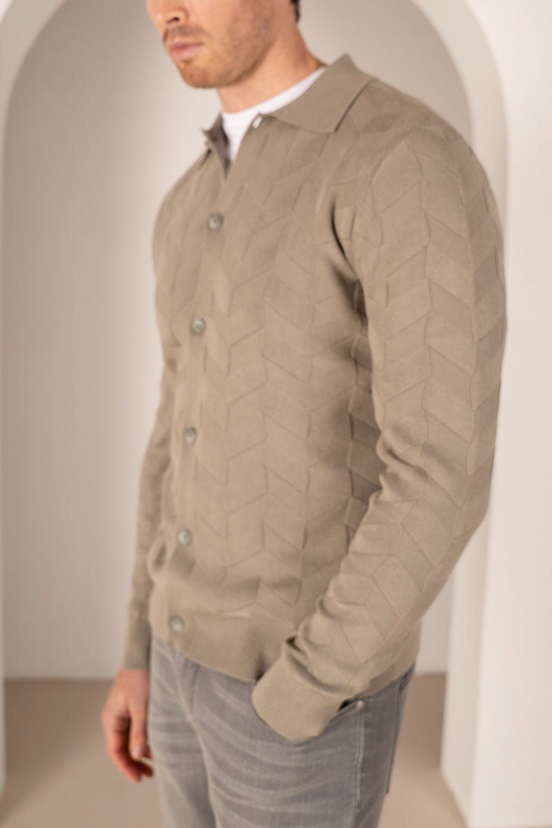 Textured Pattern Button Up Cardgian - Olive