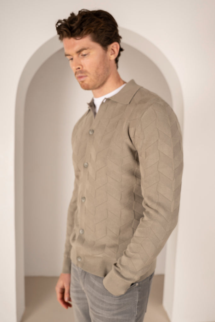 Textured Pattern Button Up Cardgian - Olive