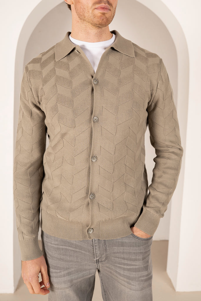 Textured Pattern Button Up Cardgian - Olive