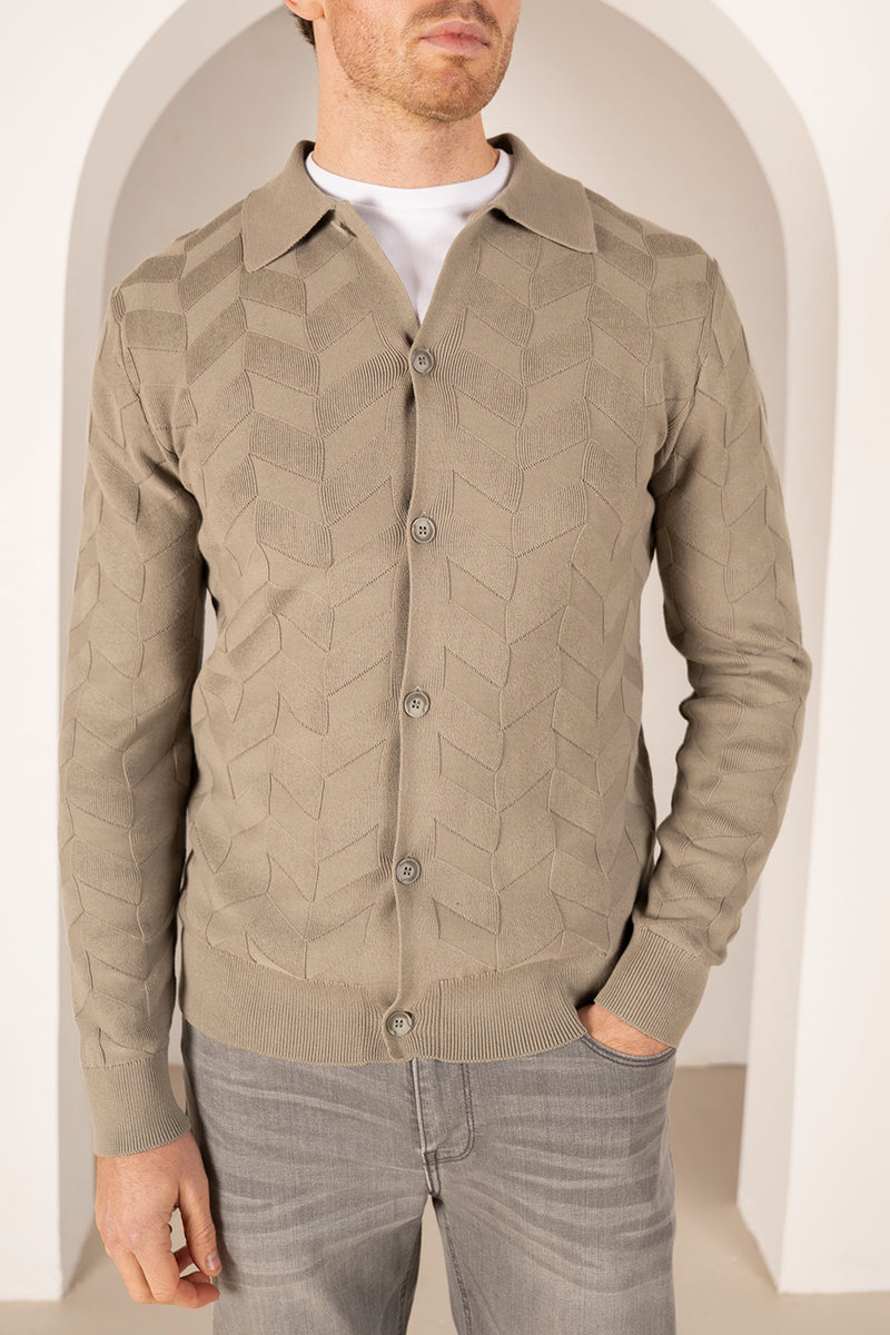 Textured Pattern Button Up Cardgian - Olive