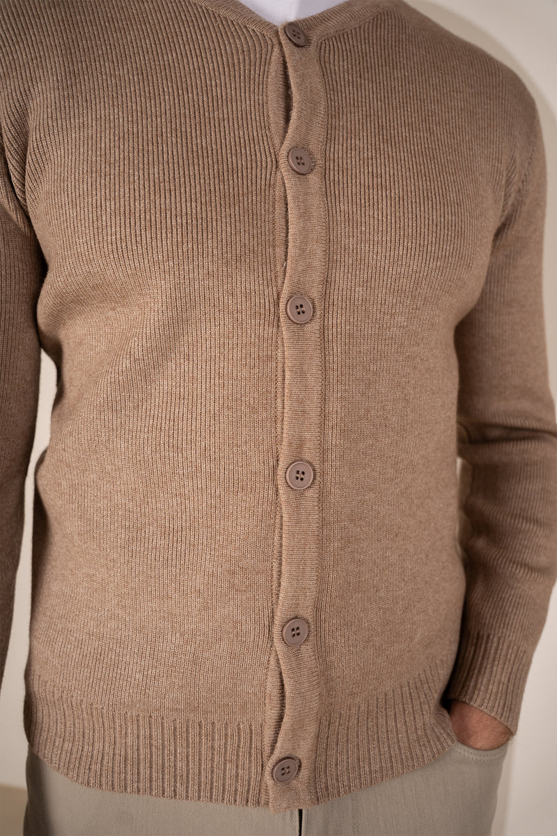 Y Neck Button Up Cardigan - Oatmeal