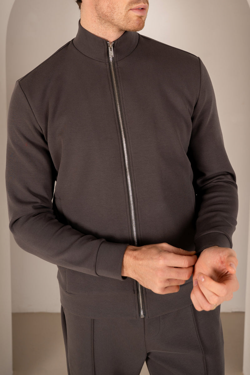 Interlock Zip-Up Jacket - Charcoal