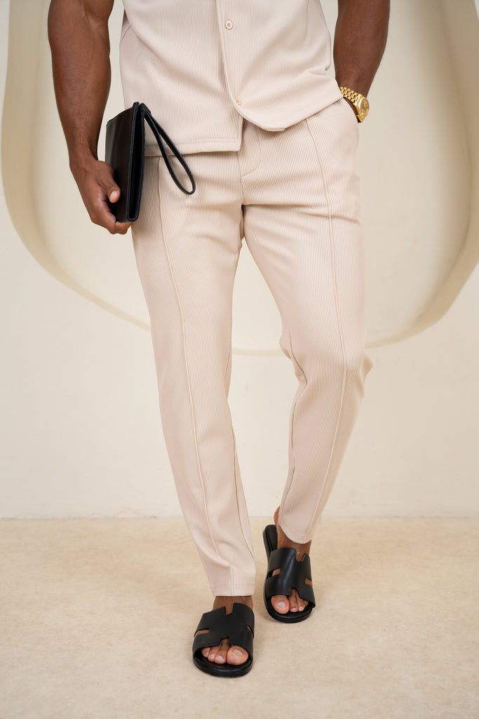 Pleated Slim Fit Trouser - Taupe