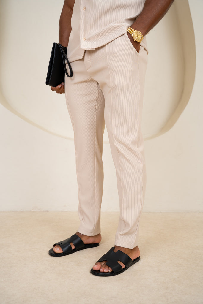 Pleated Slim Fit Trouser - Taupe
