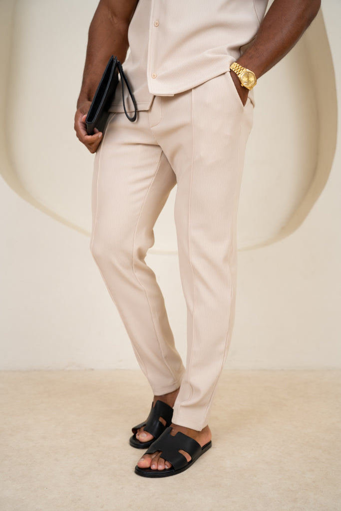 Pleated Slim Fit Trouser - Taupe