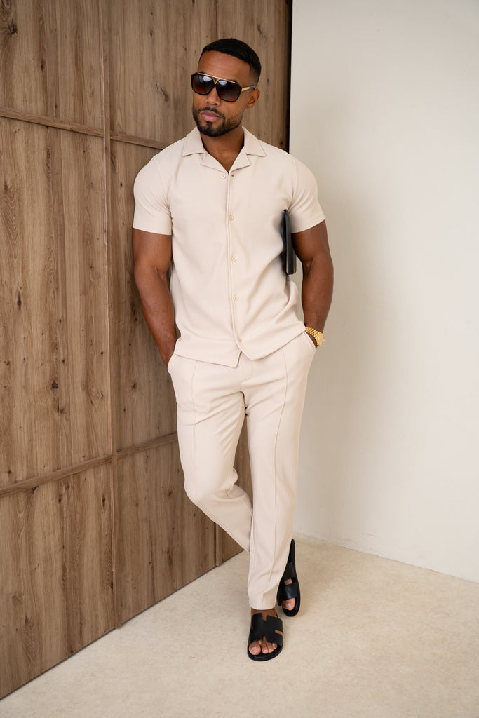 Pleated Slim Fit Trouser - Taupe