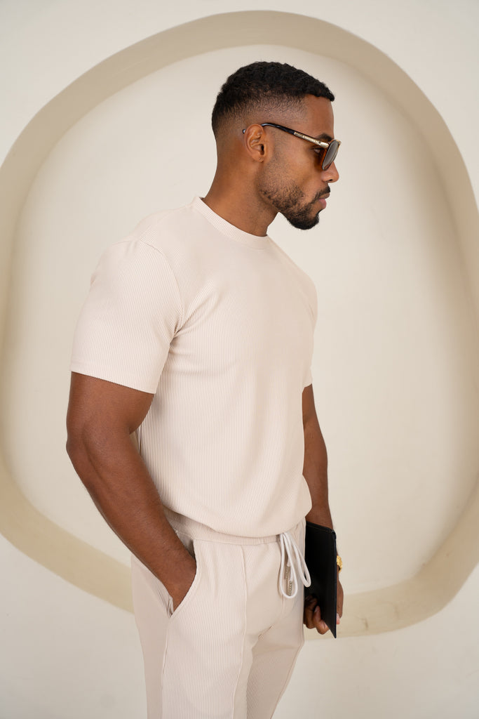 Pleated Slim Fit T-Shirt - Taupe