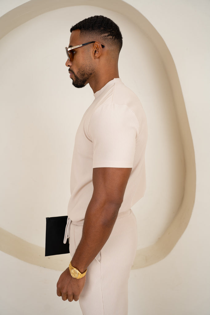Pleated Slim Fit T-Shirt - Taupe