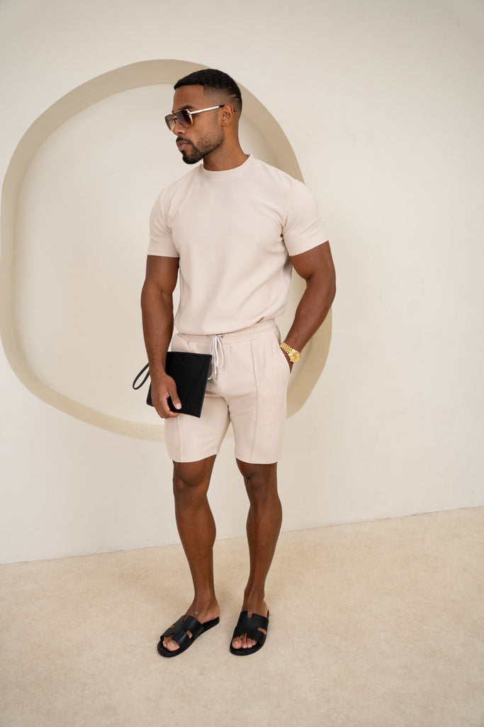 Pleated Slim Fit Shorts - Taupe