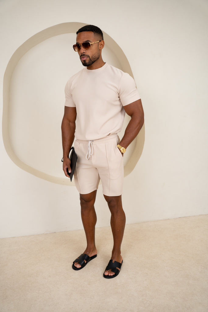 Pleated Slim Fit T-Shirt - Taupe