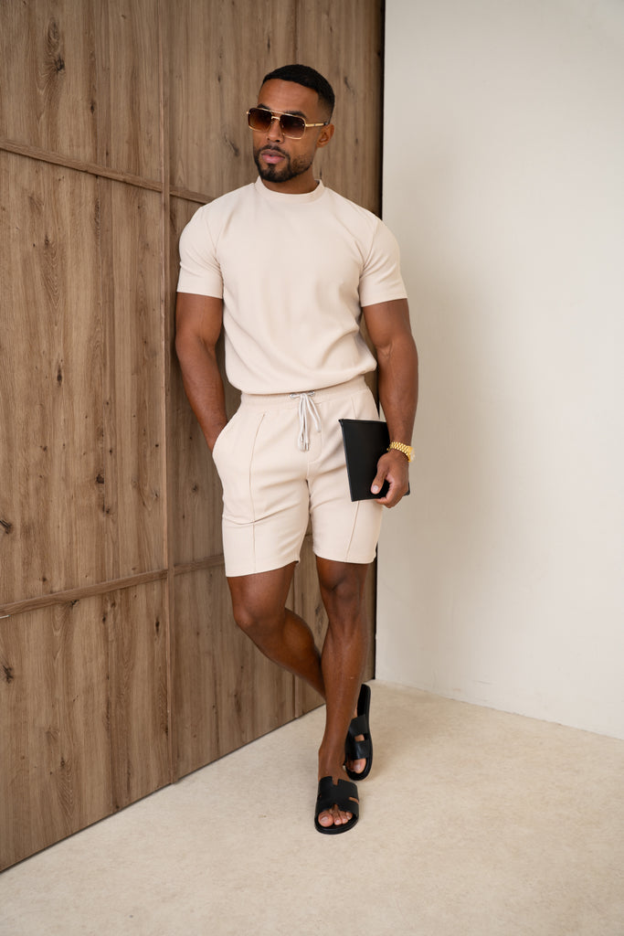 Pleated Slim Fit T-Shirt - Taupe
