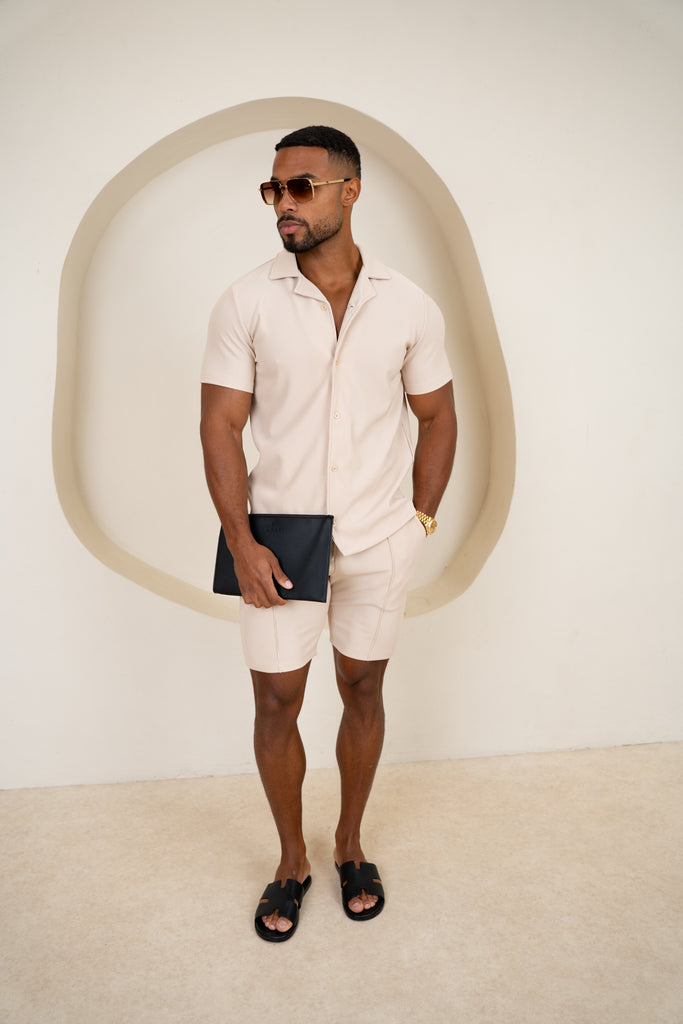 Pleated Slim Fit Shorts - Taupe