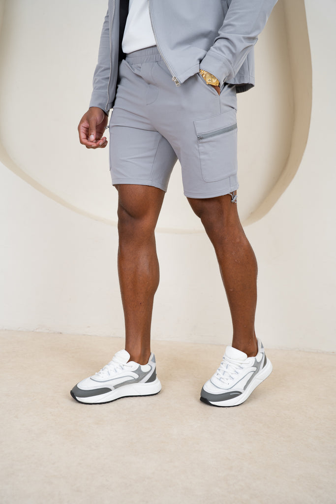 Short interlock à plis - Gris clair