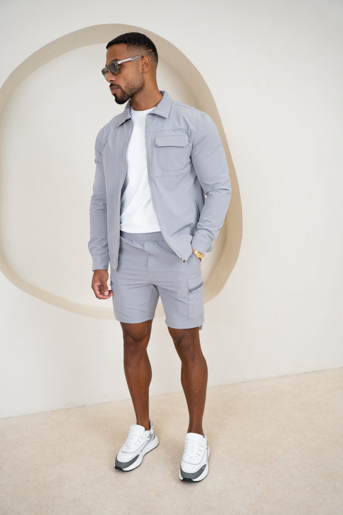 Short interlock à plis - Gris clair