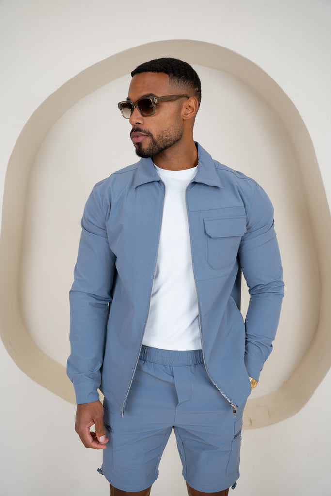 Premium Detail Cargo Jacket V2 - Steel Blue