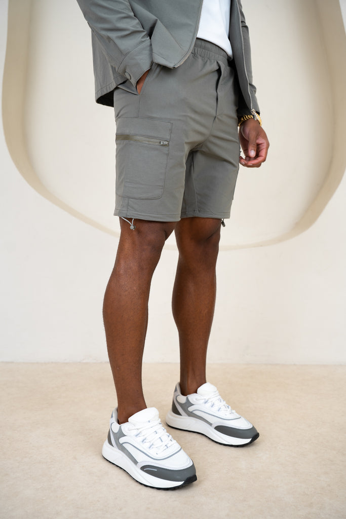Short interlock à plis - Gris clair
