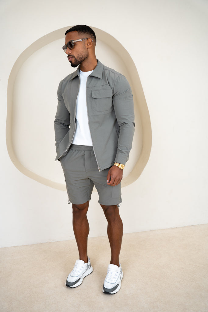 Short interlock à plis - Gris clair