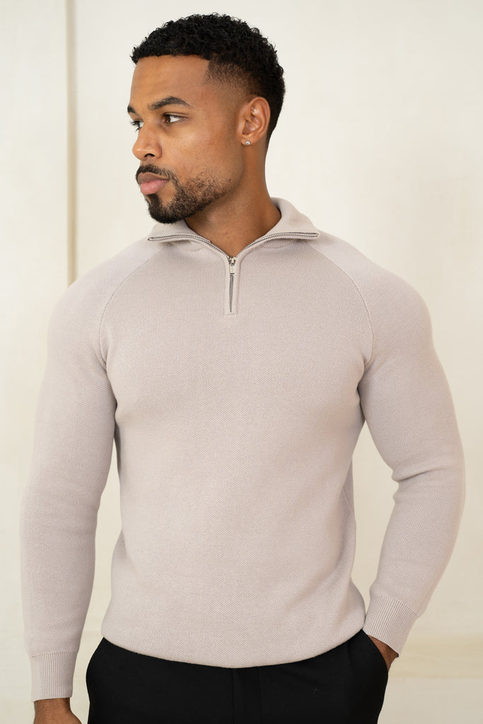 Pull à col zippé raffiné - Taupe