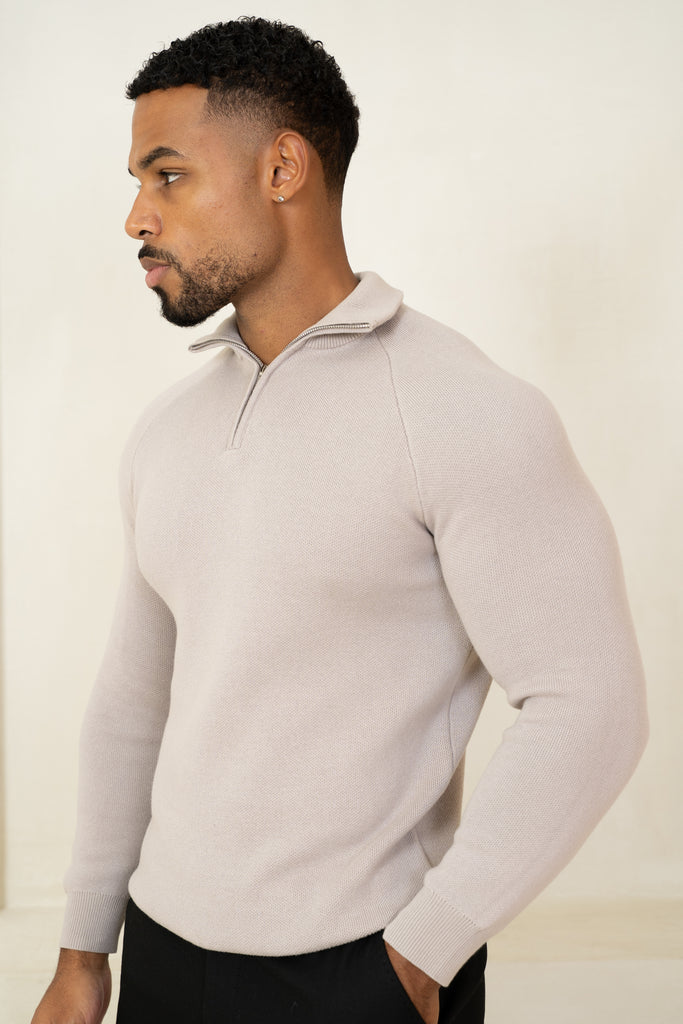 Pull à col zippé raffiné - Taupe