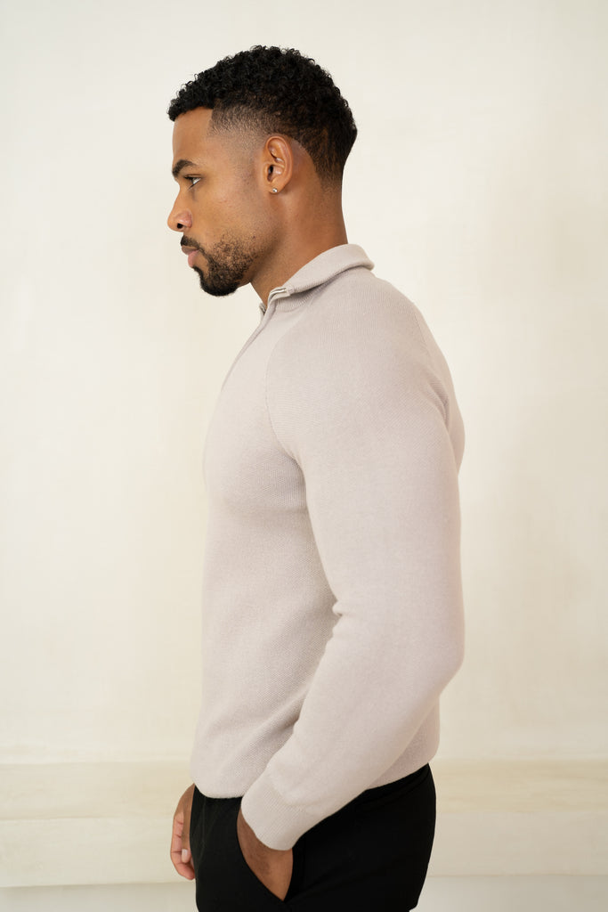 Pull à col zippé raffiné - Taupe