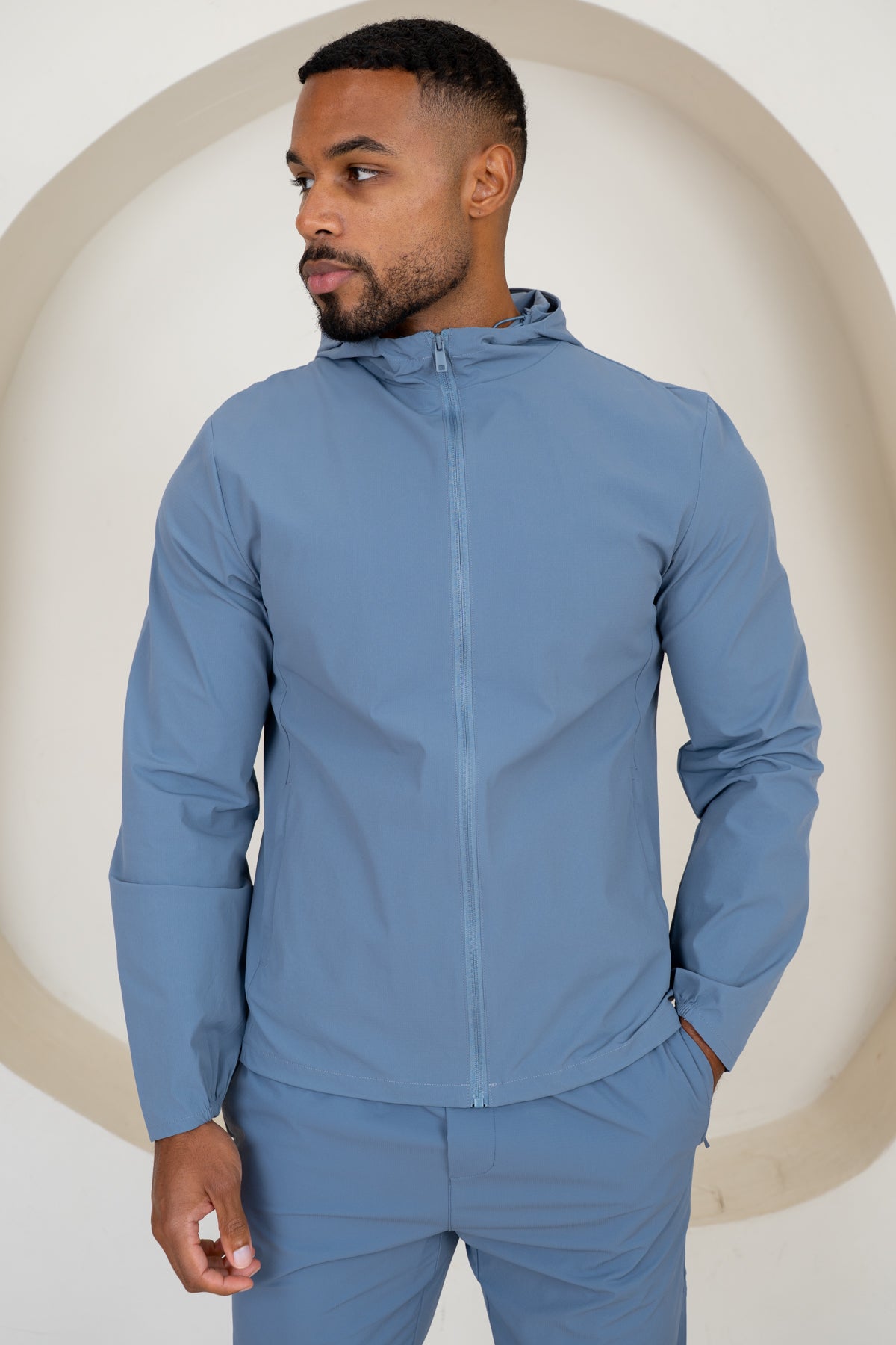 Premium Technical Windbreaker Jacket - Steel Blue