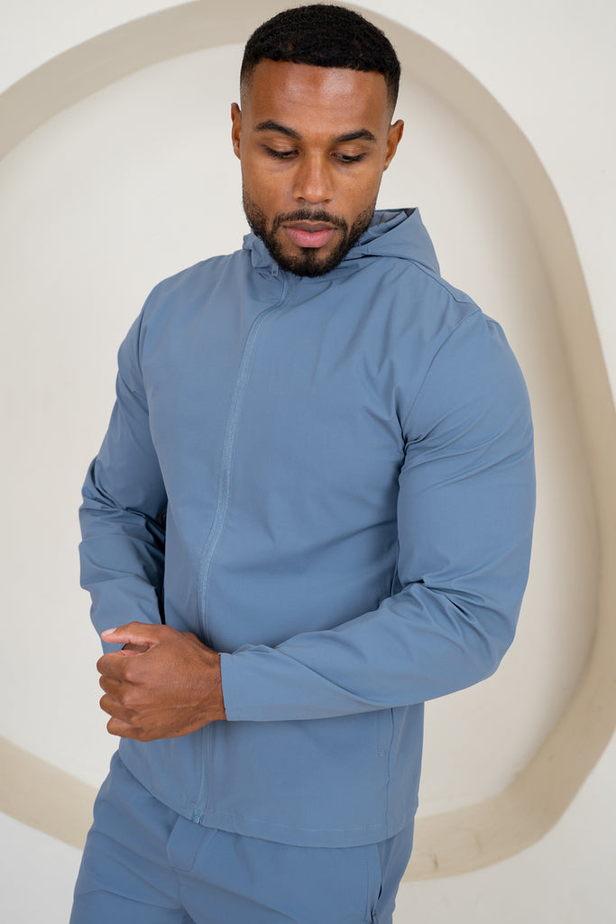 Premium Technical Windbreaker Jacket - Steel Blue