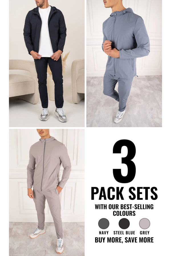 Premium Technical Windbreaker Tracksuit  - 3 Colours Pack (Grey, Navy, Steel Blue) - 3 Pack