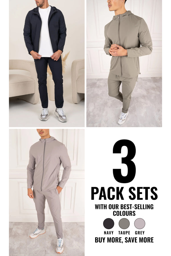 Premium Technical Windbreaker Tracksuit  - 3 Colours Pack (Grey, Navy, Taupe) - 3 Pack