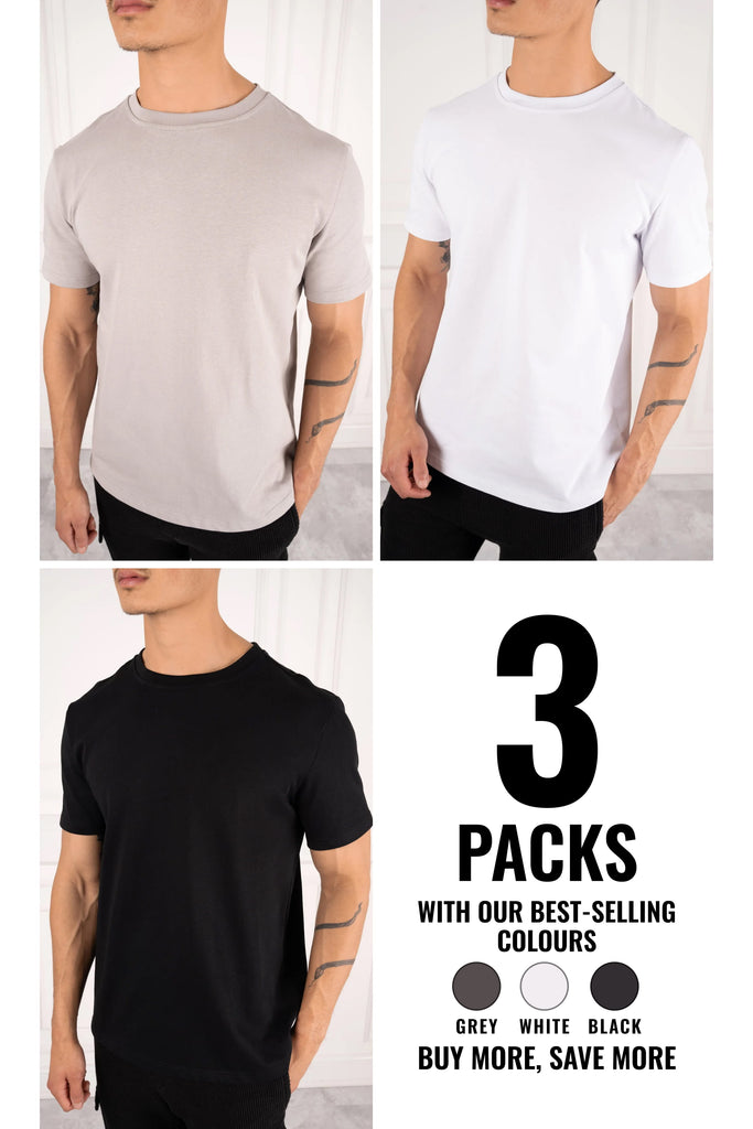 Premium Essential Slim Fit T-Shirt - 3 Colour (White, Black, Grey) - 3 Pack