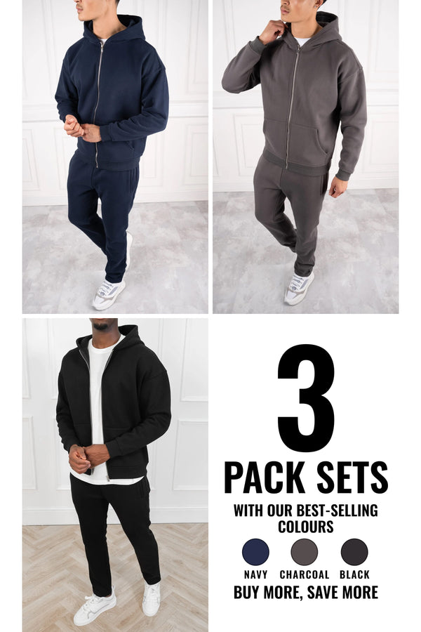 Premium Luxe Straight Leg Tracksuit - 3 Colour (Charcoal, Navy, Black) - 3 Pack