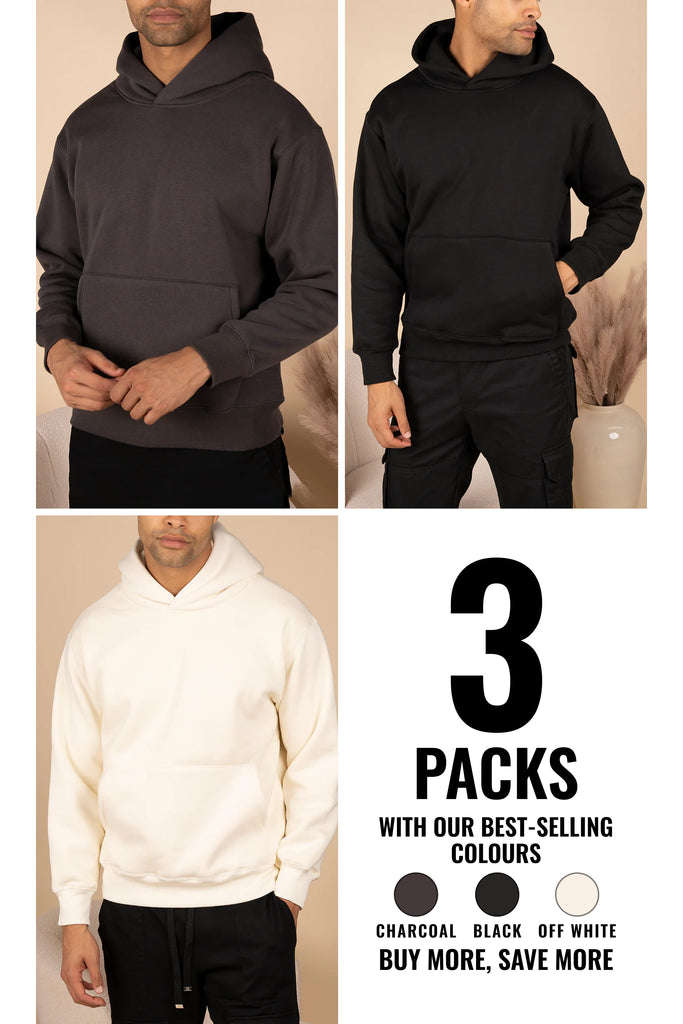 Premium Oversized Hoodie - 3 Colours Pack (Black, Charcoal, Off White) - 3 Pack