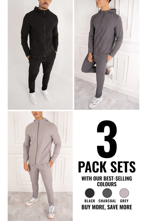 Premium Technical Windbreaker Tracksuit  - 3 Colours Pack (Grey, Charcoal, Black) - 3 Pack