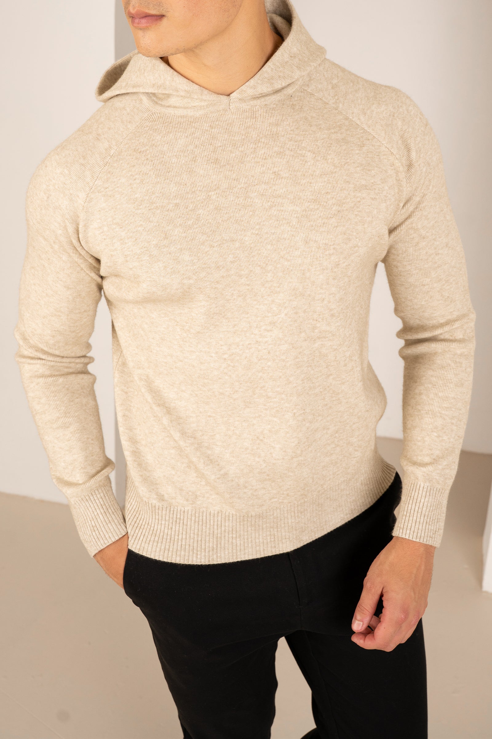 Slim Fit Knitted Hoodie - Oatmeal