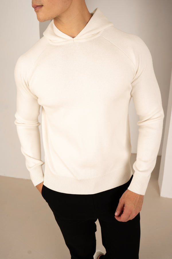 Slim Fit Knitted Hoodie - Off White