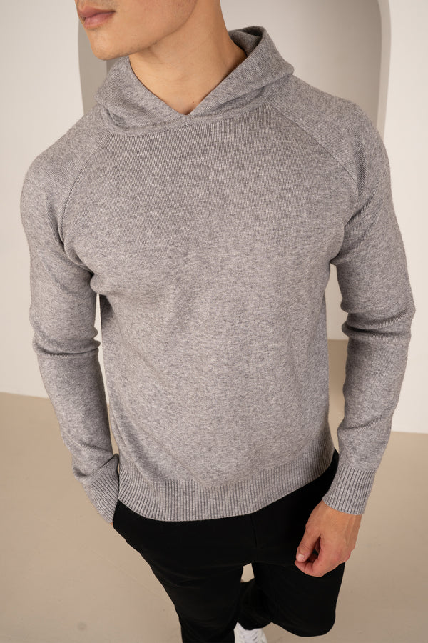 Slim Fit Knitted Hoodie - Grey