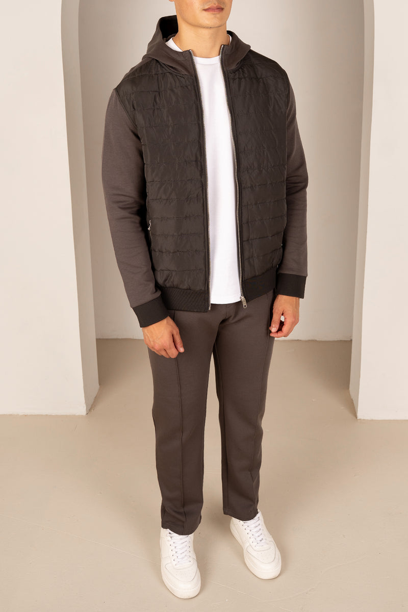 Hybrid Quilted Zip Through Hooded Jacket - Charcoal