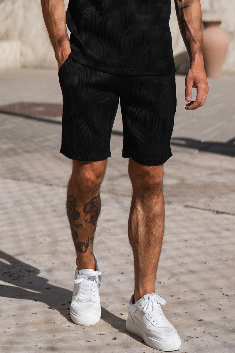 Ripple Texture Shorts - Black
