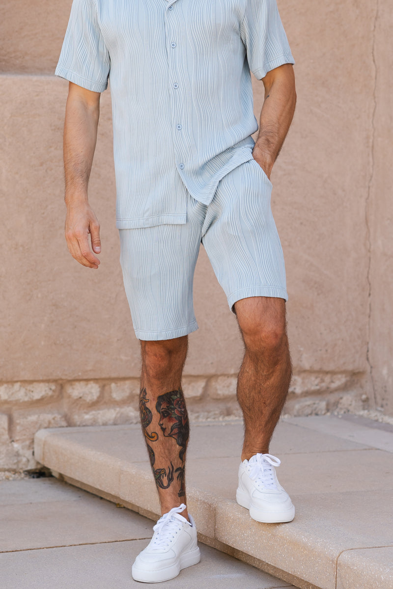 Ripple Texture Shorts - Pale Blue
