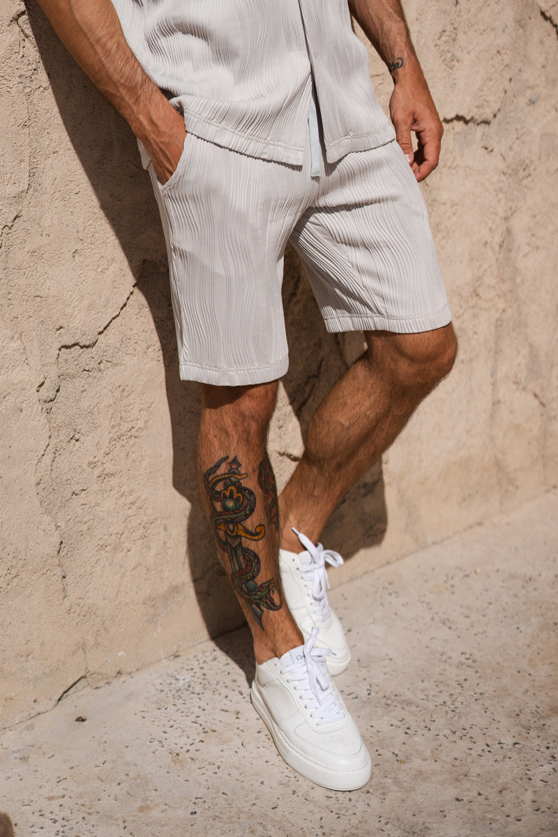 Ripple Texture Shorts - Light Grey
